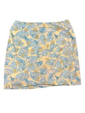 Lilly Pulitzer Y2K Size 8 Blue & Yellow Fan Print Mini Skirt